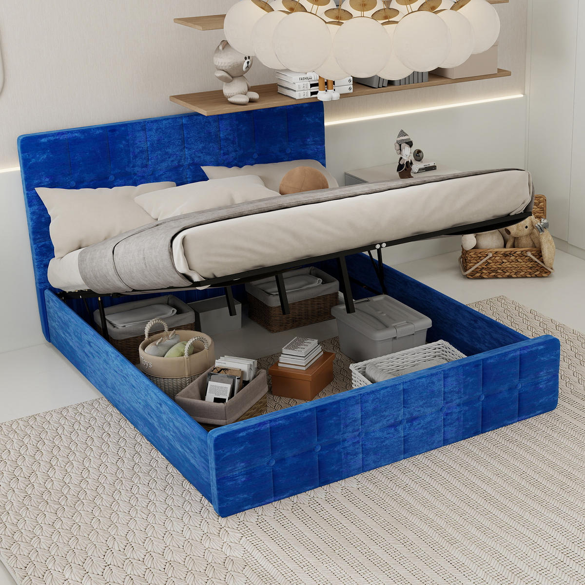 POLSTERBETT 160/200 cm in Blau Samt - Blau, Holzwerkstoff/Textil (160/200cm) - WISHDOR