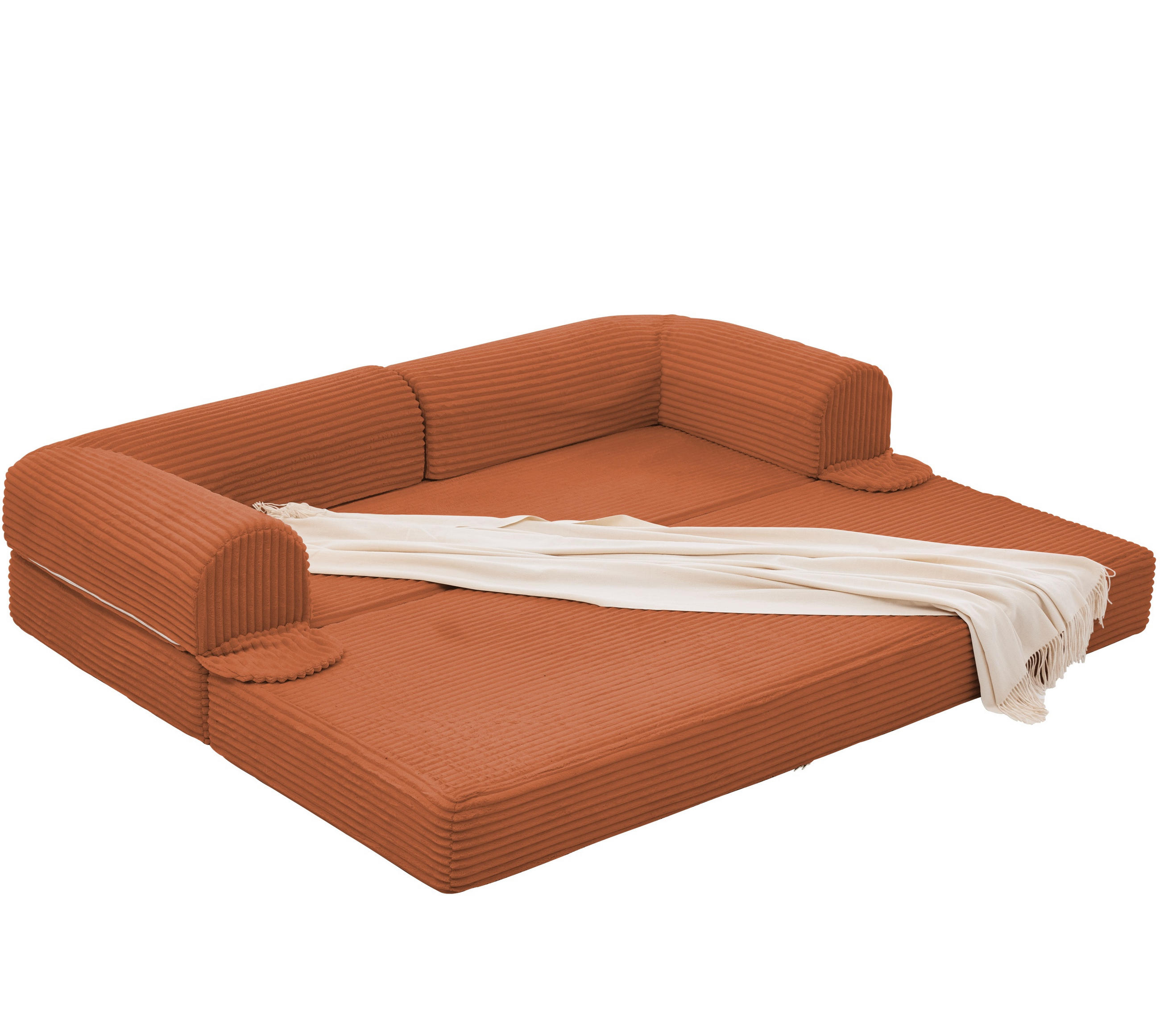 SCHLAFSOFA Cordstoff, 2-in-1 Klappsofa, 2-Sitzer, Sofabett 190×156 cm, Orange - Orange, Textil (190/65/78cm) - LVHOM