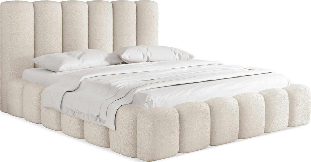 POLSTERBETT Serenity mit Bettkasten, Creme Boucle 140x200 cm - Birkefarben/Schwarz, Holz/Holzwerkstoff (140/200cm) - WFL GROUP