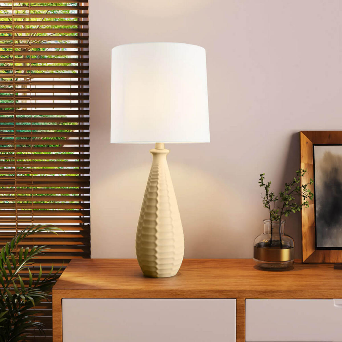 TISCHLAMPE MELVA - Große Tischlampe, Creme - Creme, Textil (30/30/71cm) - Home Deluxe