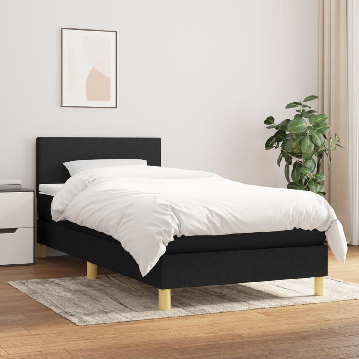 BOXSPRINGBETT Mit Matratze Schwarz 90/200 Cm Stoff - Schwarz, Textil (90/200cm) - vidaXL
