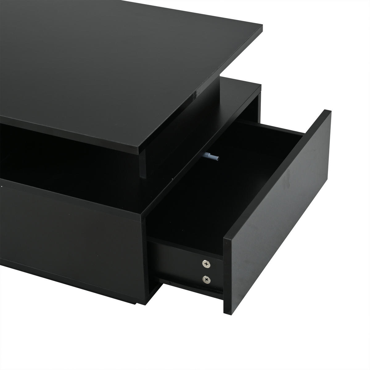 COUCHTISCH LED Schwarz 2 Schubladen Glas 100x50x36cm - Schwarz, Holzwerkstoff (100/50/36cm) - FLIEKS