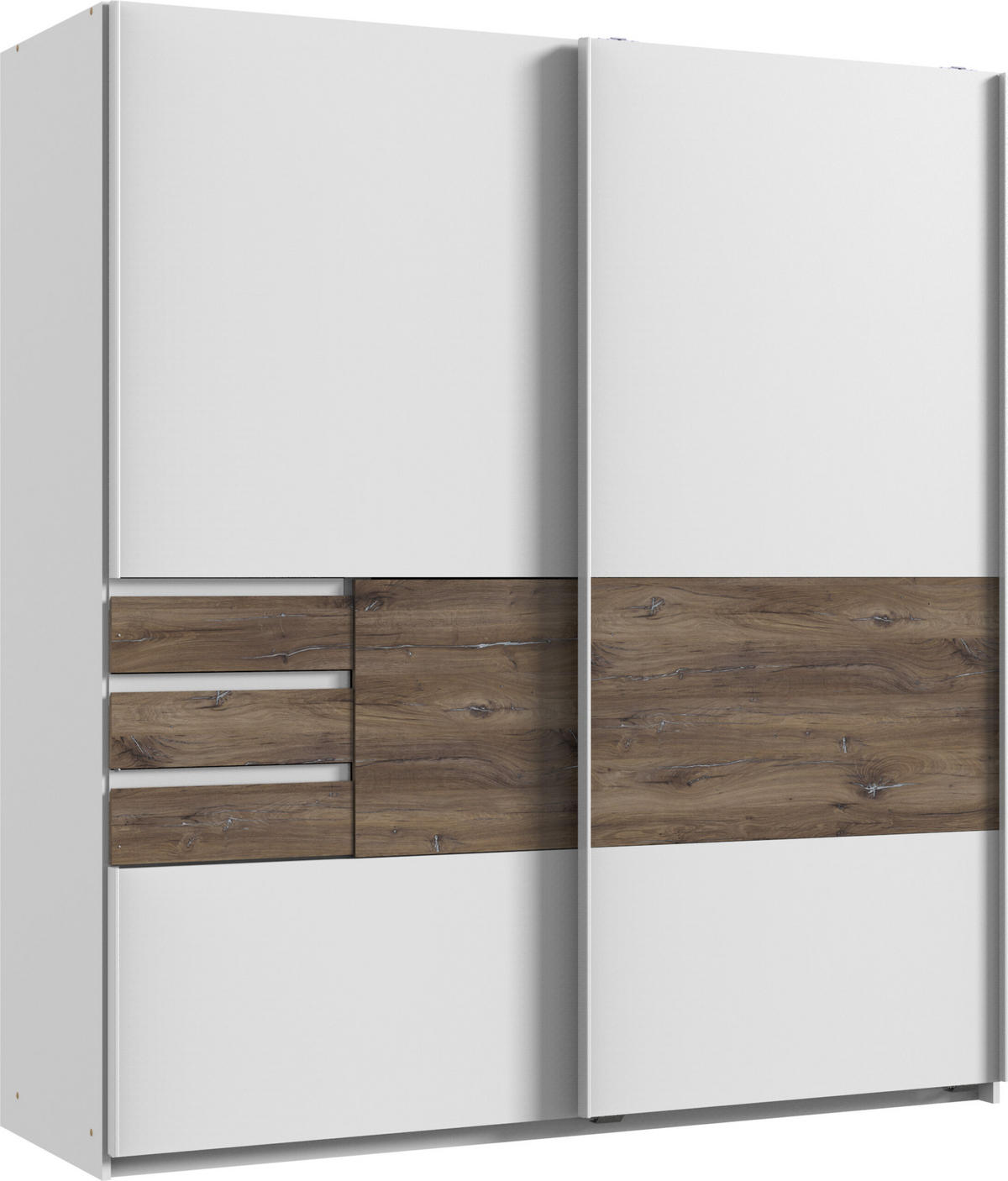SCHWEBETÜRENSCHRANK Bamberg in Weiß mit Eiche Flagstaff 180 x 198 x 65 cm BxHxT – Kleiderschrank ohne Spiegel - Weiß, Holzwerkstoff (80/200/120cm)