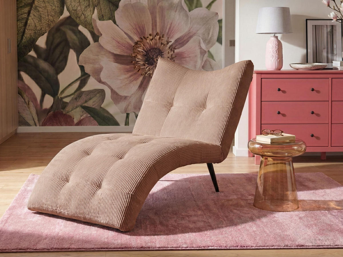 ČALOUNĚNÉ LEHÁTKO CHAISE LONGUE Manšestr Pískově béžové Quilly - černá/písková barva, textil (83/97/153cm) - Beliani