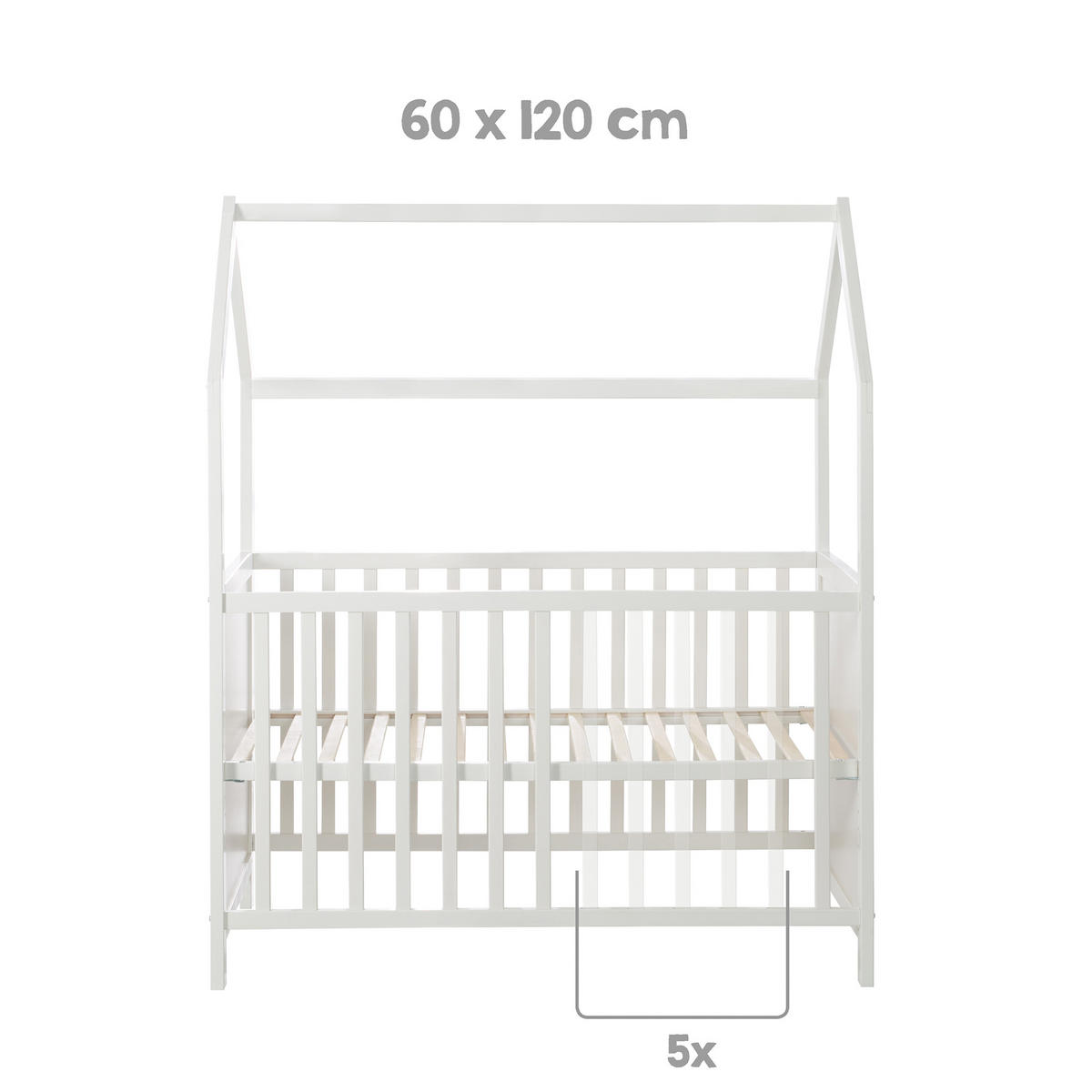 HAUSBETT 60 x 120 cm inkl. Wickelplatte - Weiß, Holzwerkstoff (60/120cm) - Roba