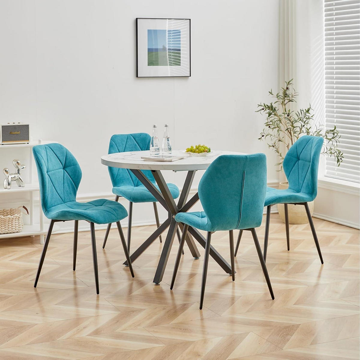 ESSZIMMERSTÜHLE 8er-Set Stoff Seeblau mit Metallbeinen - Türkis, Textil (43/86/47.5cm)