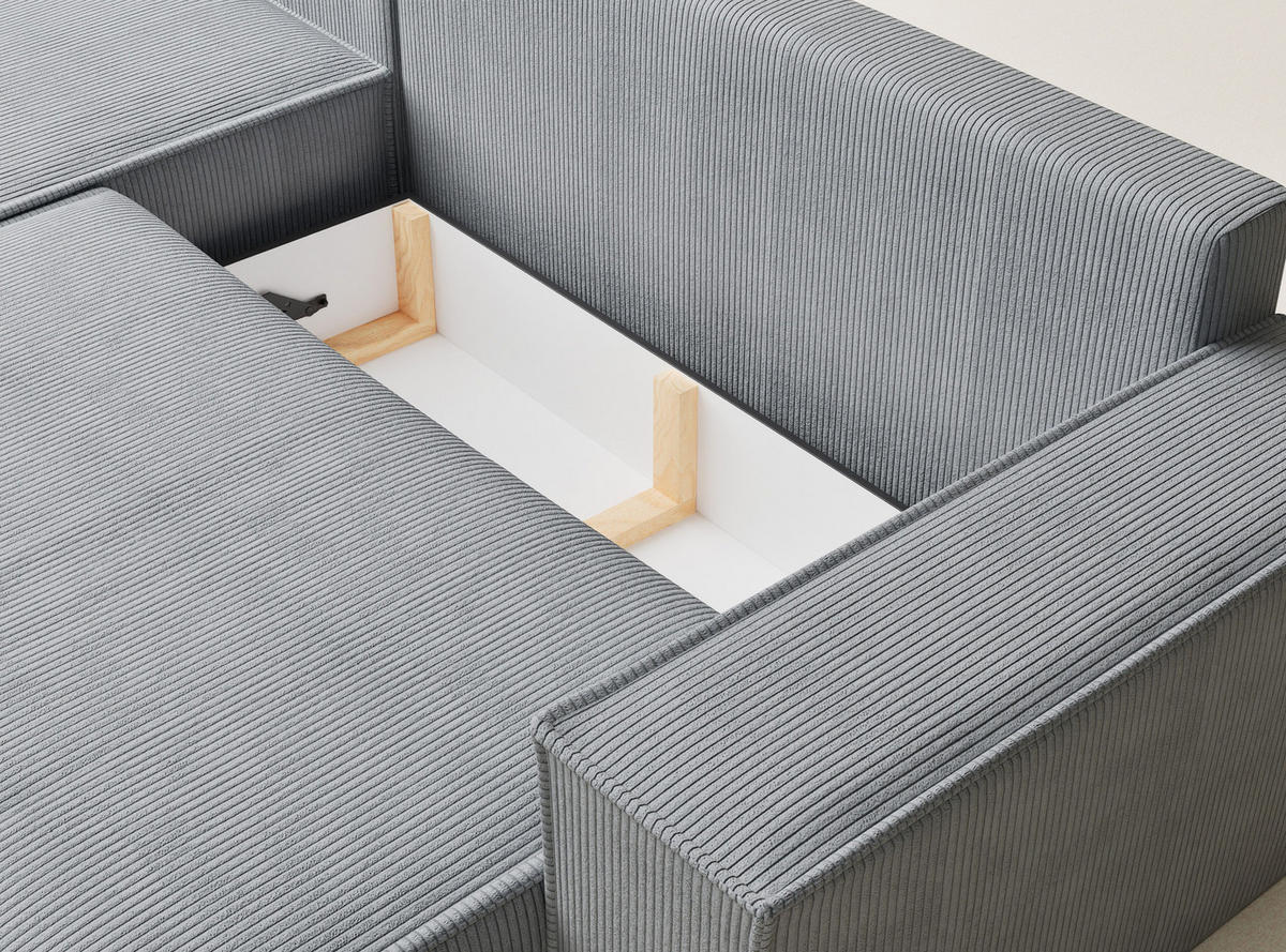 ECKSOFA MIT SCHLAFFUNKTION Maze Hellgrau Samtstoff - Hellgrau/Schwarz, Holz/Holzwerkstoff (294/185cm) - Maison de Reve