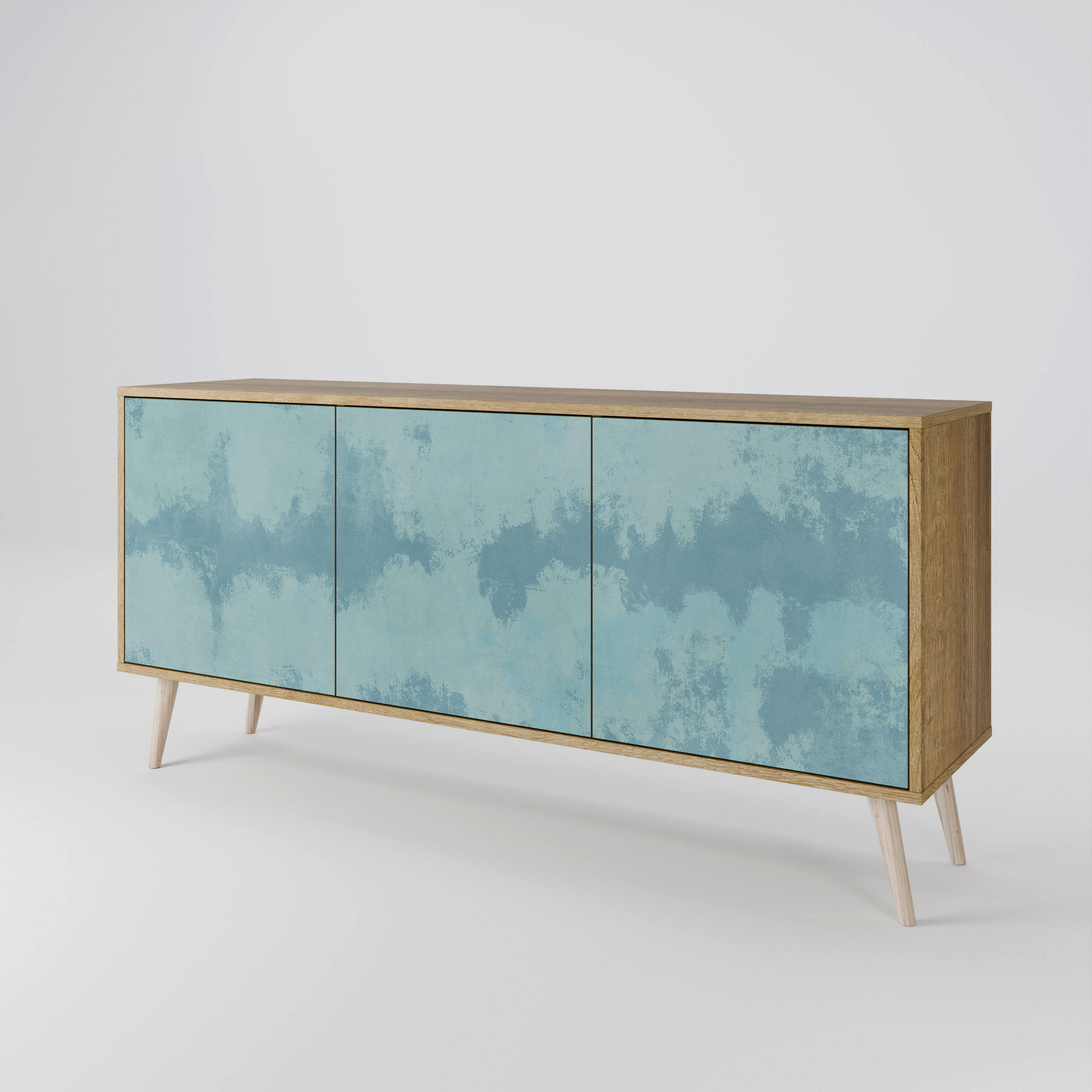 SIDEBOARD SKY WASH, Eicheneffekt, 164,5x42x77,5 cm, 3 Türen - Eichefarben/Buchefarben, Holzwerkstoff/Buchenholz (164.5/77.5/42cm) - SpaceRebels