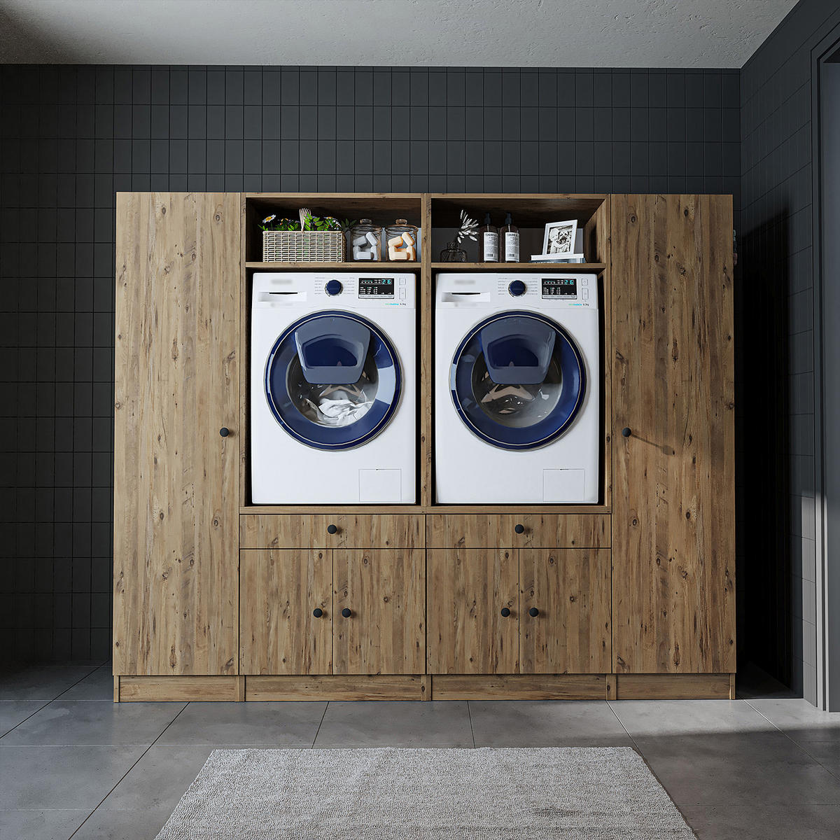 WASCHMASCHINENSCHRANK Serie 1 224cm Breit, 184cm Hoch - Eichefarben, Holzwerkstoff (224/184/67cm)