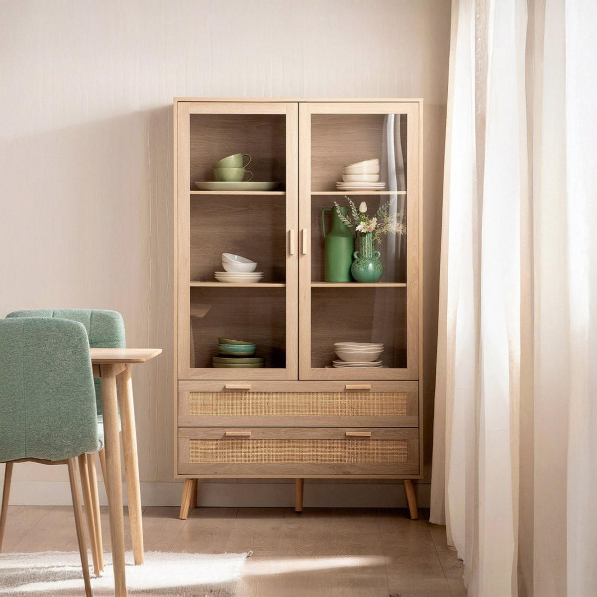 VITRINENSCHRANK DOPPELTER Tahiti Natürlich 100 cm x 170 cm - Naturfarben, Holzwerkstoff (100/170/40cm) - Klast Home