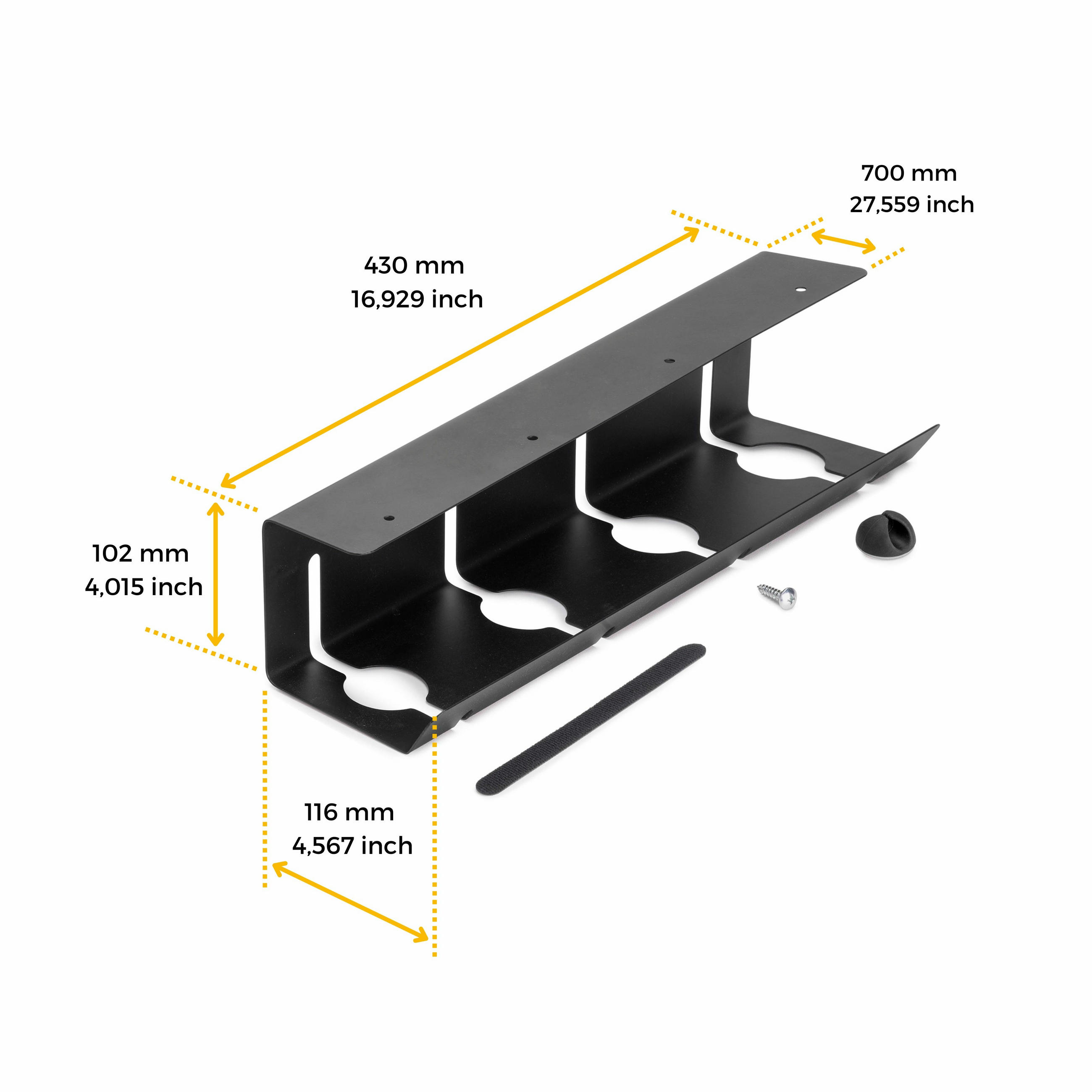 UNTERTISCH-KABELTRÄGER 2er Set Länge 430 mm, Stahl, Schwarz lackiert - Schwarz, Metall (43/11.6/11cm) - EMUCA