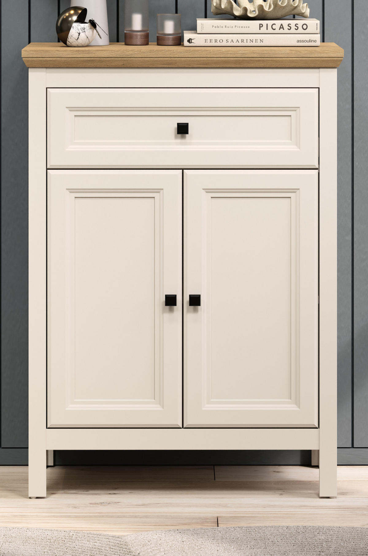 FLURKOMMODE Kaschmir, Stein Eiche Landhaus 70 x 98 cm, Schuhschrank mit Soft-Close - Kaschmir/Eichefarben, Holzwerkstoff/Kunststoff (70/98/41cm) - Top.Furn