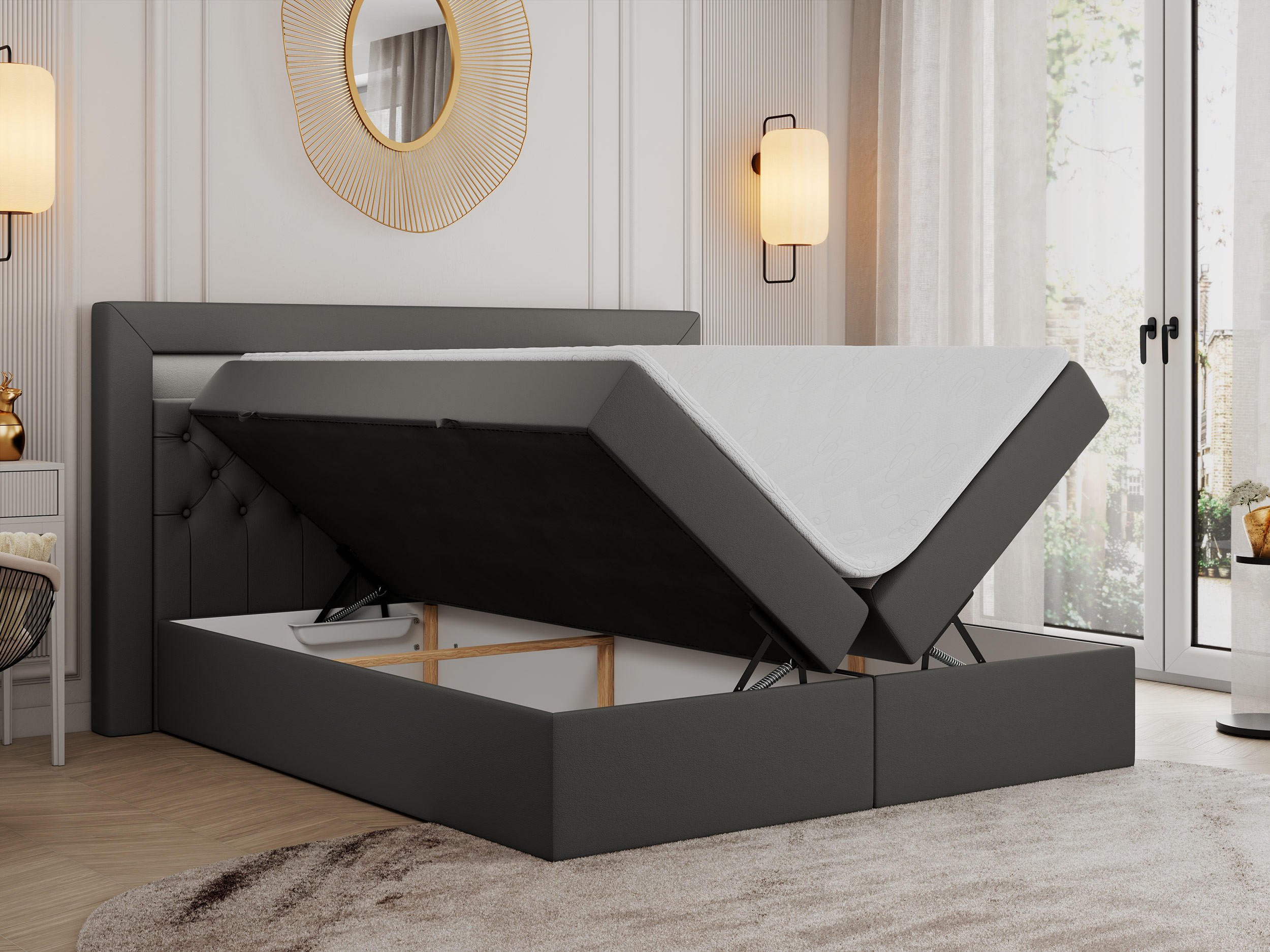 Thumbnail - MKS Boxbett, Dunkelgrau, Textil, 2-Sitzer, H4, Rechteckig, 180x200 cm, Schlafzimmer, Betten, Boxspringbetten