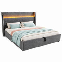 POLSTERBETT 180/200 mit Bettkasten, LED und USB & Type-C in Grau - Grau, Holzwerkstoff/Textil (180/200cm) - EVRYAE