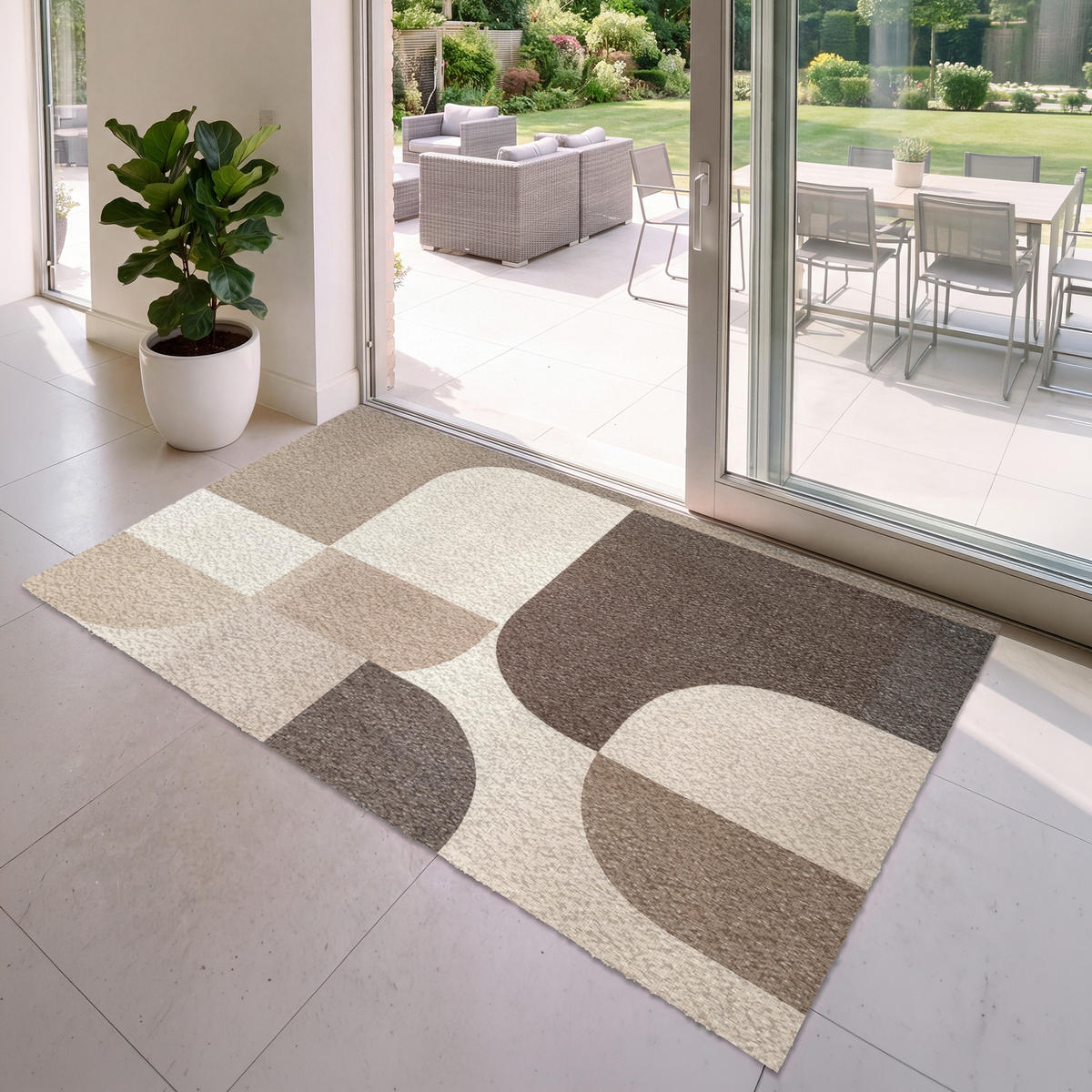 FUSSMATTE Geometrisch - Gewebte Struktur - Modern Fußabtreter 180x120 cm - Beige, Kunststoff (180/120cm) - MuchoWow