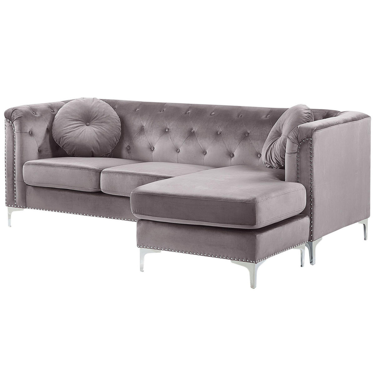 ECKSOFA Samtstoff Grau rechtsseitig Flen - Grau, Textil (212/145cm) - Beliani