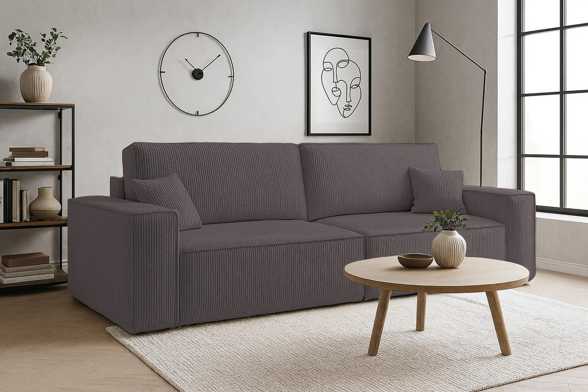 SCHLAFSOFA HUGO, Sofa mit Schlaffunktion und Bettkasten, Farbe: Dunklegrau, Cordstoff - Dunkelgrau, Textil (244/83/98cm) - VENASI MÖBEL