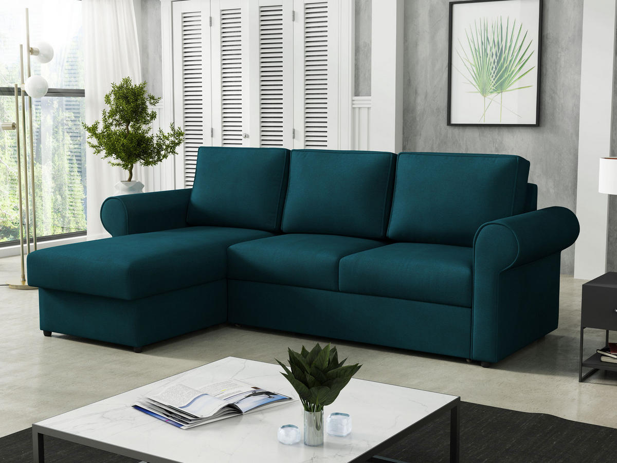 ECKSOFA Monaco - Dunkelgrün/Schwarz, Holz/Textil (246/155cm) - MIRJAN24