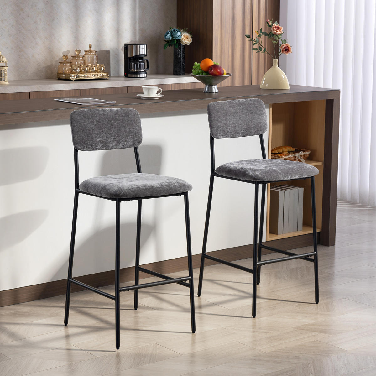 BARHOCKER 2er-Set Grau 48.0/45.5/101.0 cm - Grau, Textil (45.5/101/48cm)