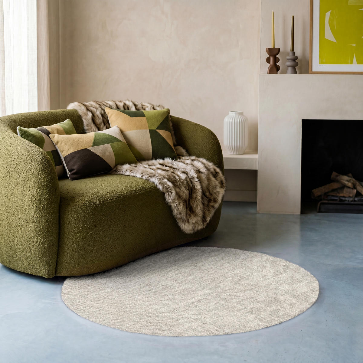 KOBERCE - Ľan - textúra - béžová - 90x90 cm - krémová, textil/plast (90/0.4cm) - OnlyWow