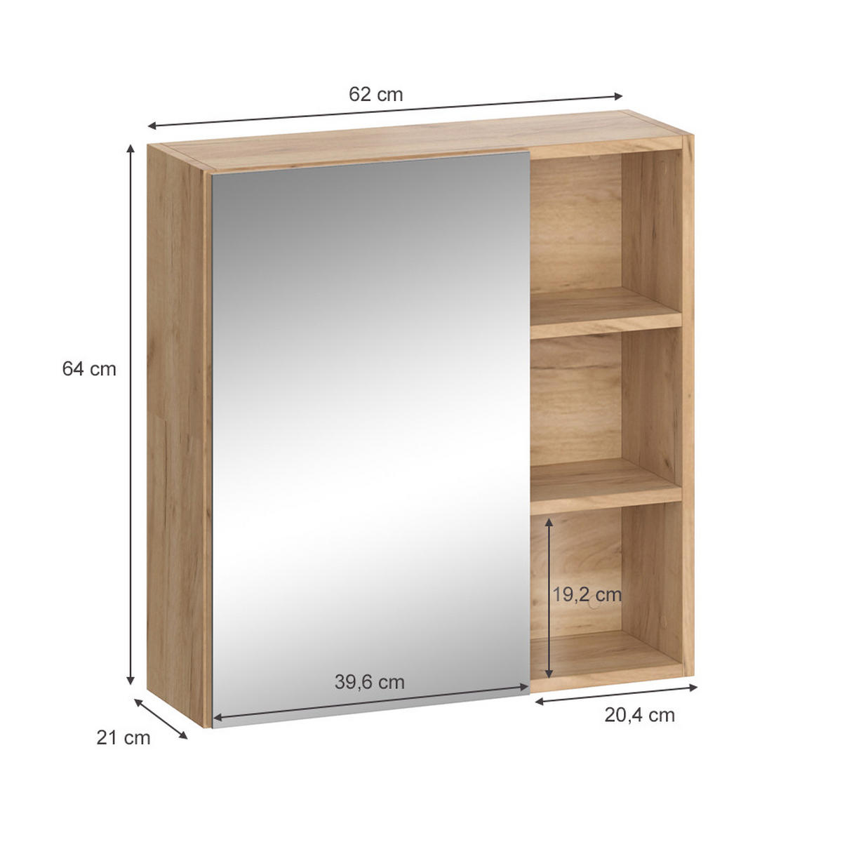 BADSPIEGELSCHRANK Senyo Anthrazit 62 x 64 cm - Anthrazit/Eiche Wotan, Holzwerkstoff (62/64/21cm) - Vicco
