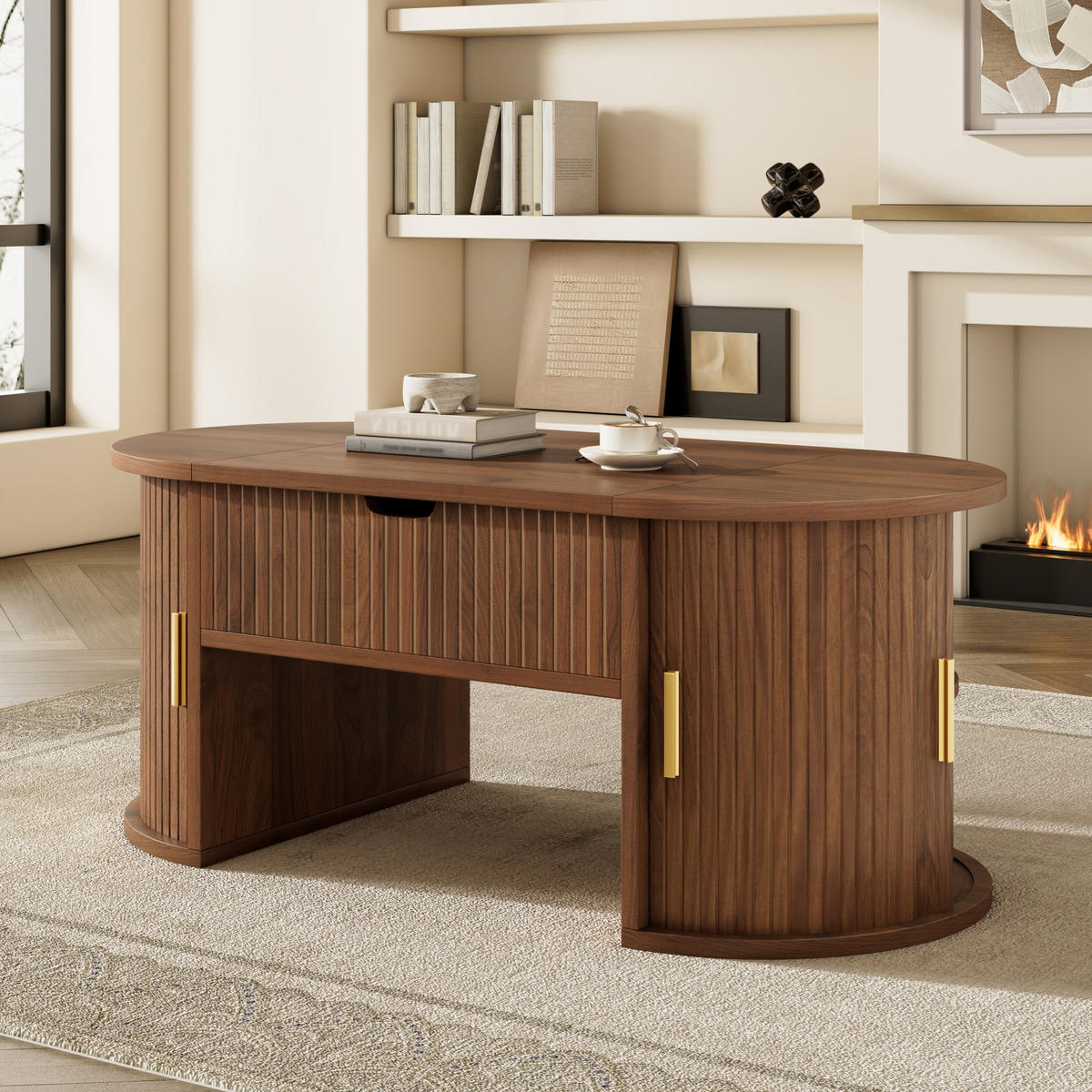 COUCHTISCH höhenverstellbar Stauraum - Walnussfarben, Holzwerkstoff (50/100/40.5cm)