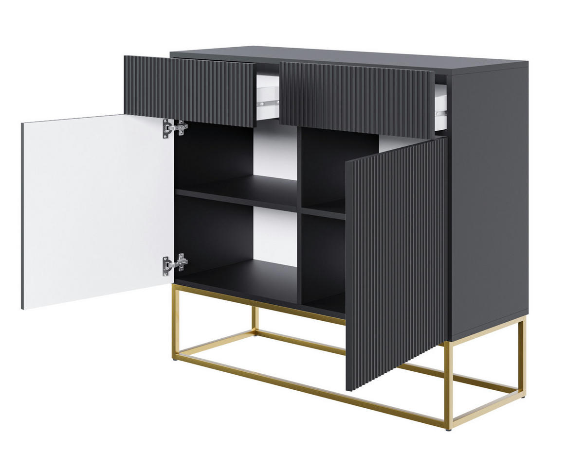KOMMODE Veldio Schwarz mit goldenem Metallgestell 100 cm - Goldfarben/Schwarz, Holzwerkstoff/Metall (100/90/38cm) - Selsey