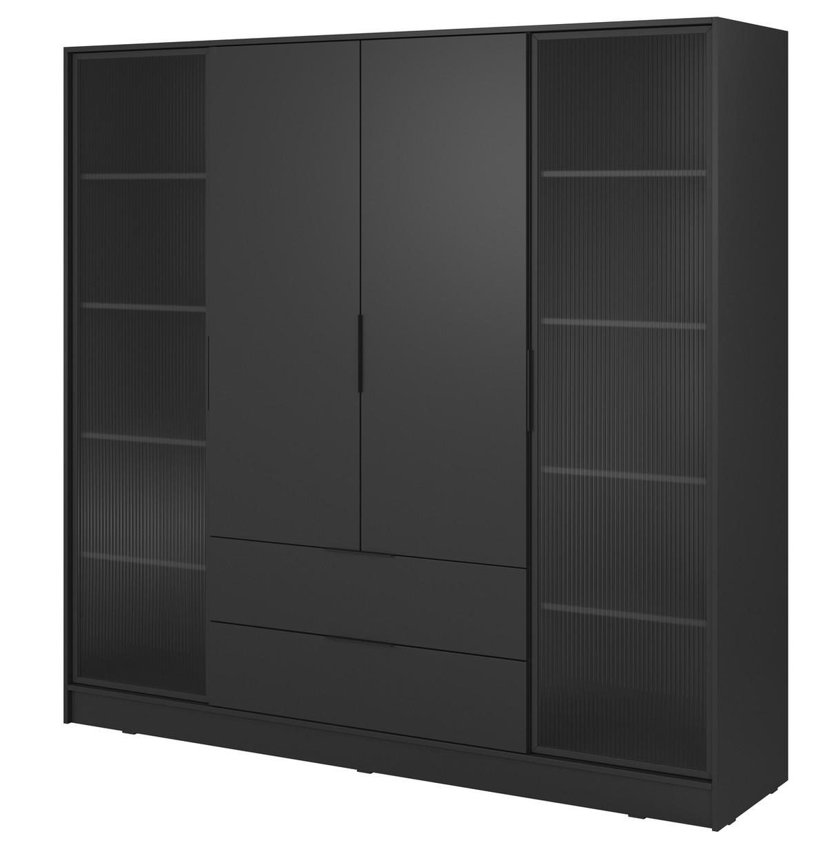 DREHTÜRENSCHRANK mit Glas 206 cm Kalma, 4 Türen, Schwarz - Schwarz, Holz (206/200/51cm) - Emporius