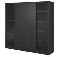 DREHTÜRENSCHRANK mit Glas 206 cm Kalma, 4 Türen, Schwarz - Schwarz, Holz (206/200/51cm) - Emporius