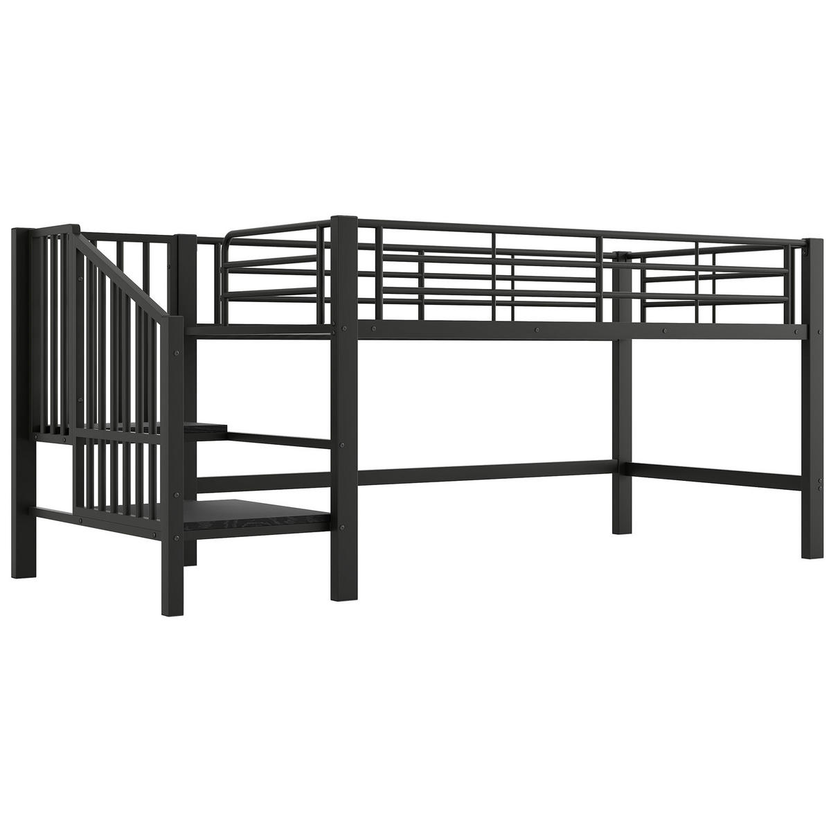 HOCHBETT 90/200 cm Schwarz mit Stauraumtreppe und Metallrahmen - Schwarz, Holzwerkstoff (90/200cm) - Flora Grace