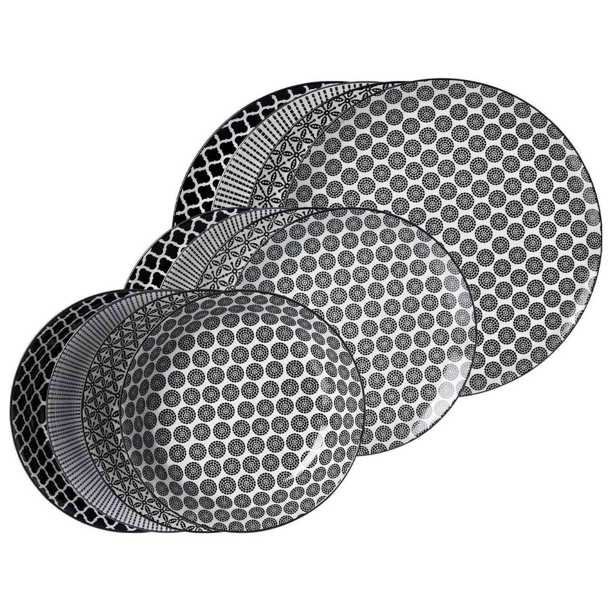TELLER-SET Takeo schwarz-weiß 12er Set - Schwarz/Weiß, Keramik (2/2/2cm) - Ritzenhoff Breker