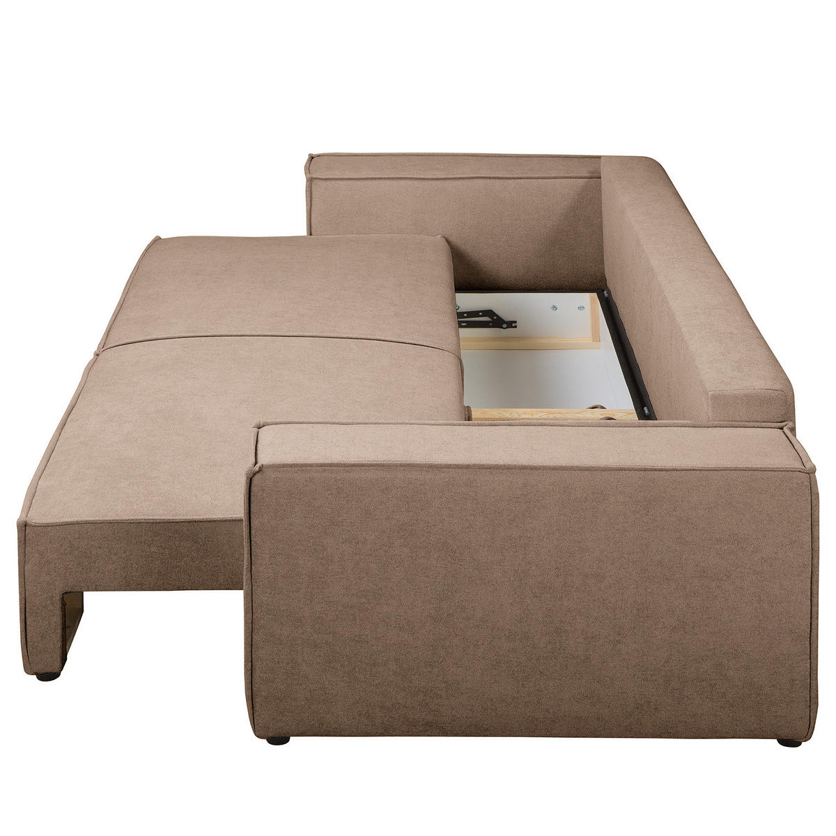 SCHLAFSOFA - Bouclé - Hellbraun/Schwarz, Kunststoff/Textil (255/70/105cm) - home24