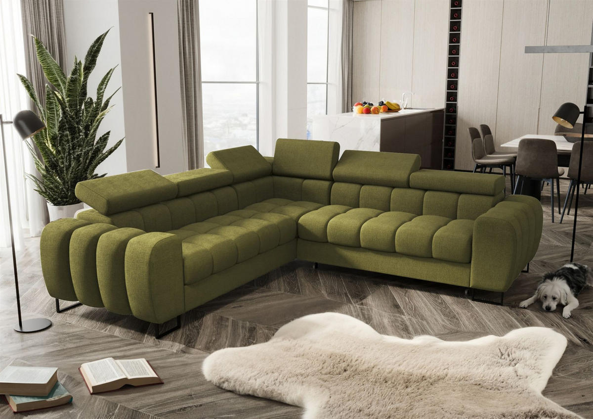 ECKSOFA Bastien Mit Schlaffunktion - Grün, Holzwerkstoff/Textil (260/260cm) - Fun Möbel
