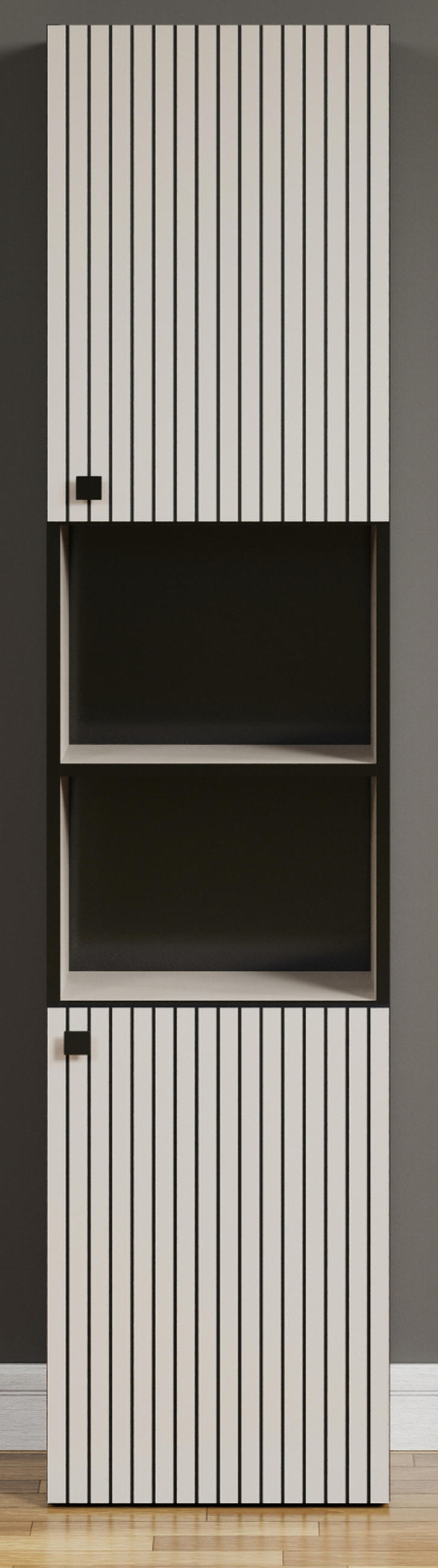 HOCHSCHRANK Kaschmir, grau 40 x 186 cm, Badschrank 2-türig - Kaschmir/Schwarz, Holzwerkstoff/Metall (40/186/31cm) - Top.Furn