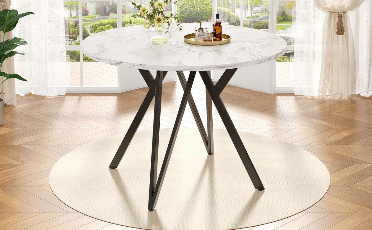 ESSTISCH, MDF-Tischplatte in Marmoroptik & Metallgestell, 100/100/76 cm, Schwarz - Schwarz, Holzwerkstoff (100/100/76cm) - Redom
