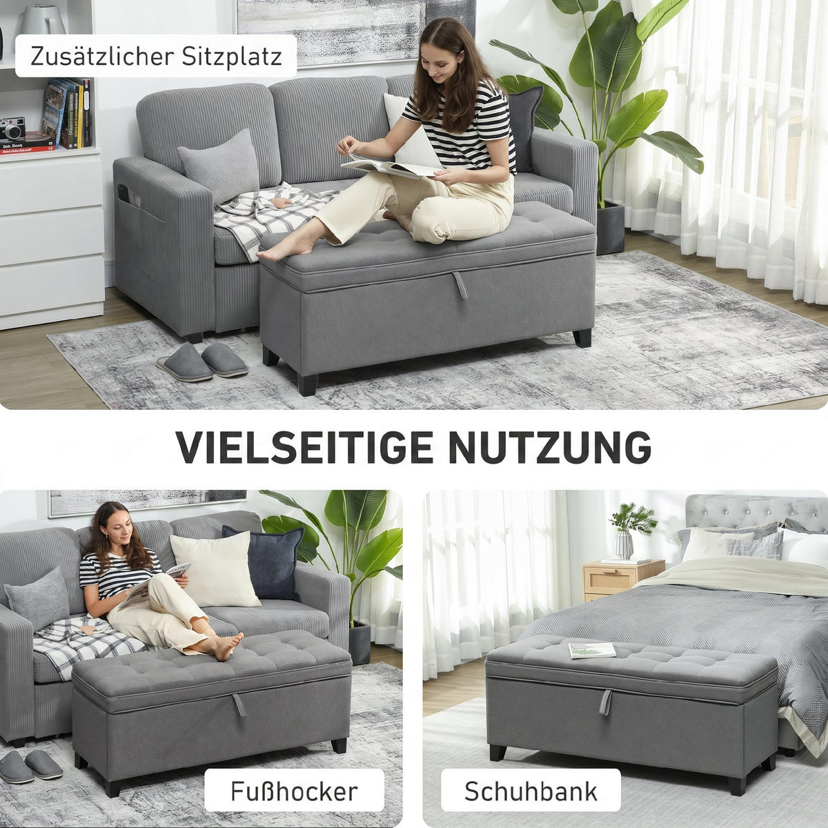 SITZBANK Polyester Dunkelgrau - Dunkelgrau, Holzwerkstoff/Textil (40/48/120cm) - HOMCOM
