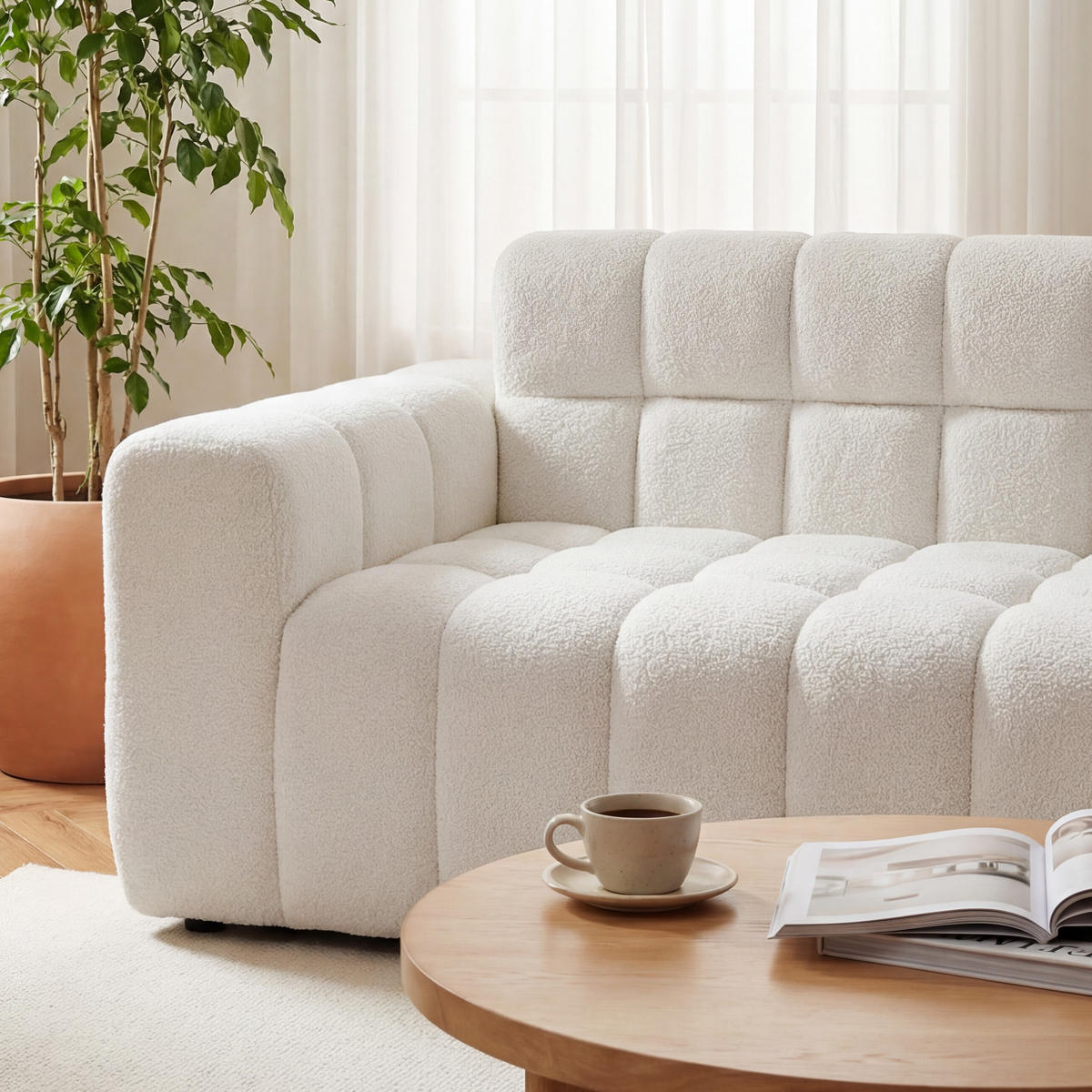 ECKSOFA modular 250/150/65 cm Weiß aus Velours mit Chaise Longue - Weiß, Textil (150/250cm) - MIVRAY
