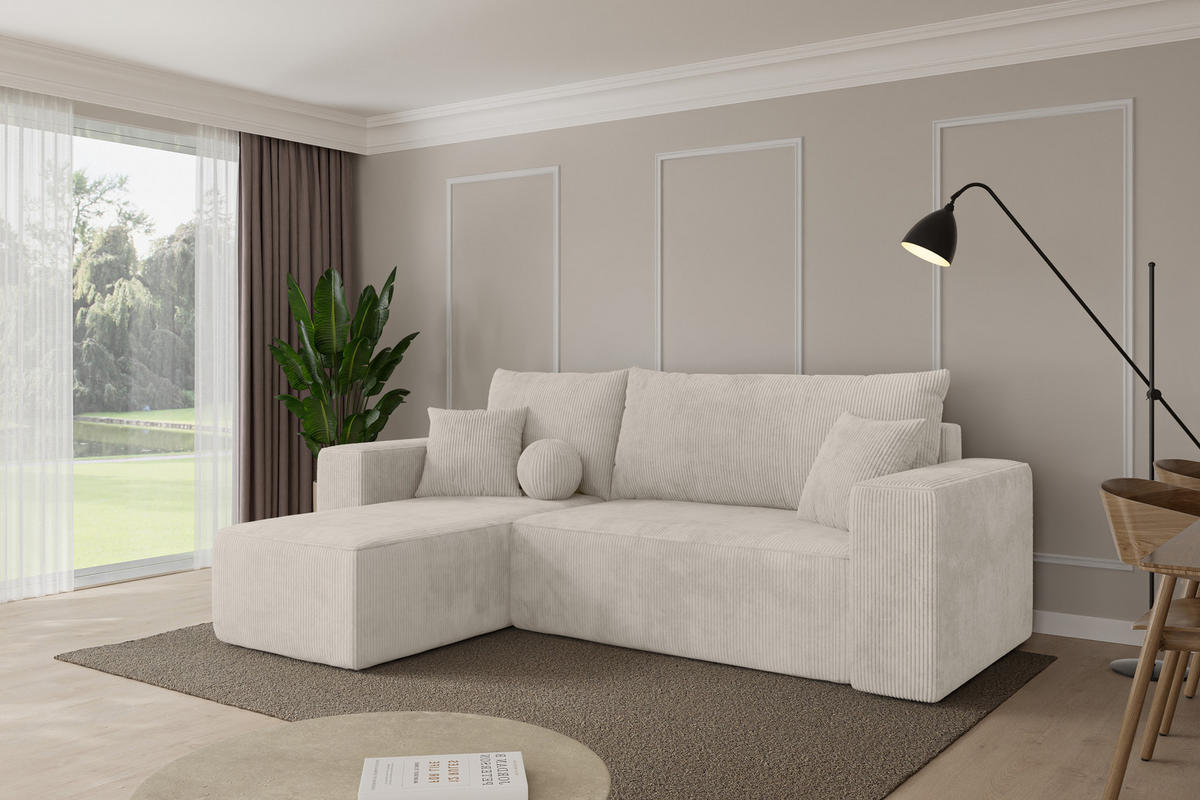 ROHOVÁ SEDAČKA s funkcí spaní, otoman vlevo SENO-L 249x139x85 krémová manšestr - černá/krémová, kompozitní dřevo/textil (249/139cm) - ALTDECOR