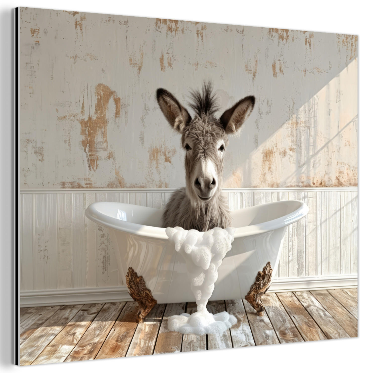 METALLBILD Esel - Tiere - Badewanne - Schaumstoff 40x30 cm - Weiß, Metall (40/30cm) - MuchoWow
