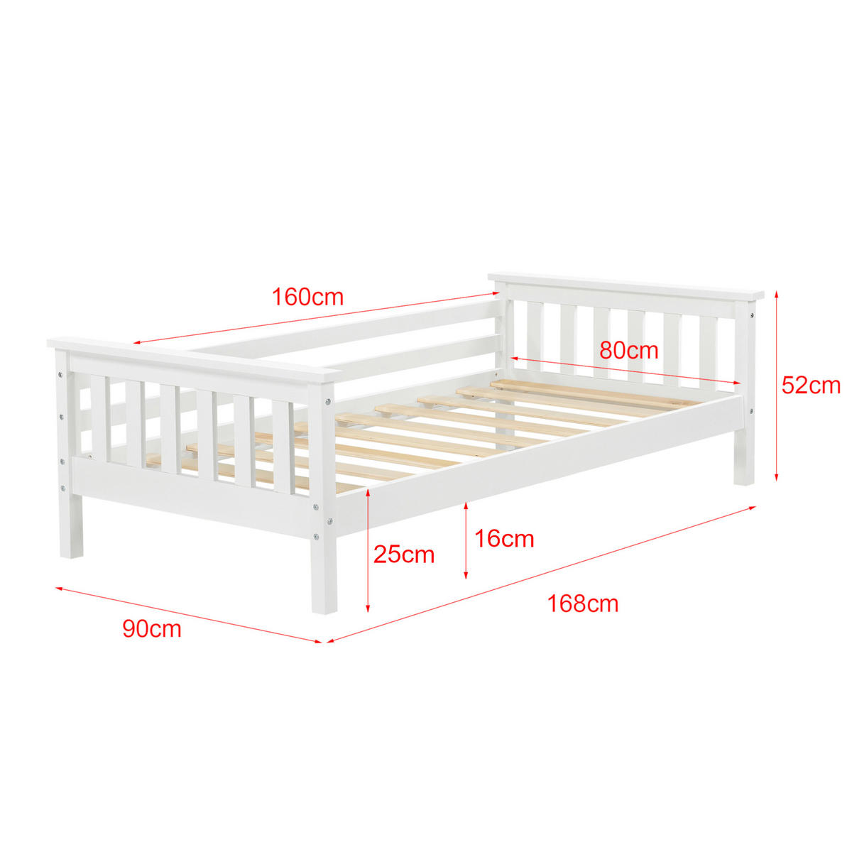 KINDERBETT Nuuk - Weiß, Holz (80/160cm) - [en.casa]