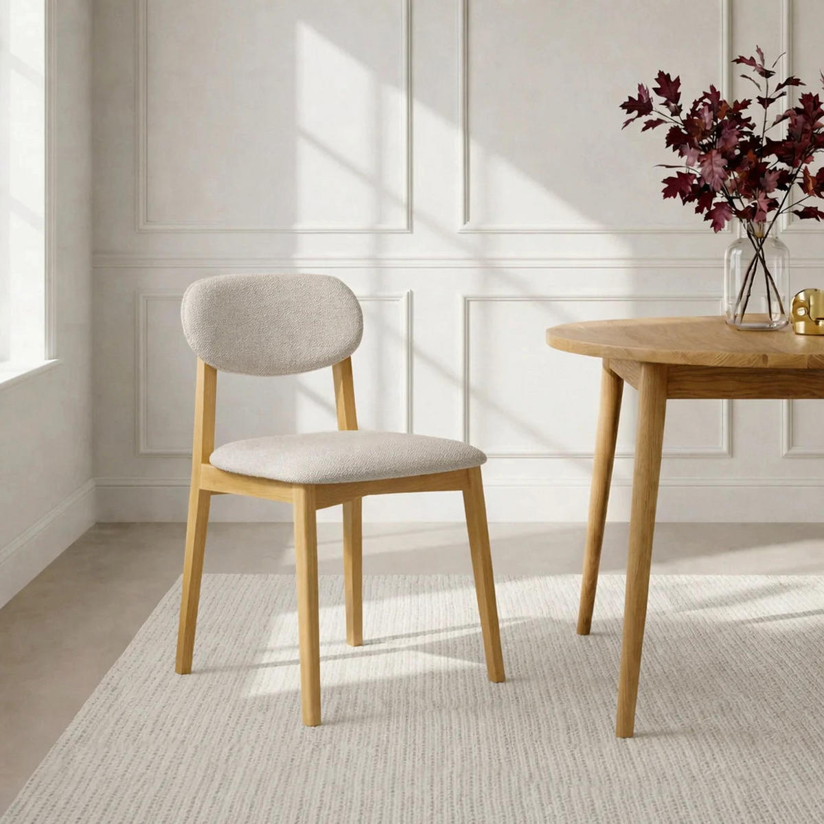 ESSZIMMERSTUHL Theo 2er Set, Natur Eiche + beiger Stoff - Beige, Holz (48.5/79/53.2cm) - WOODEK