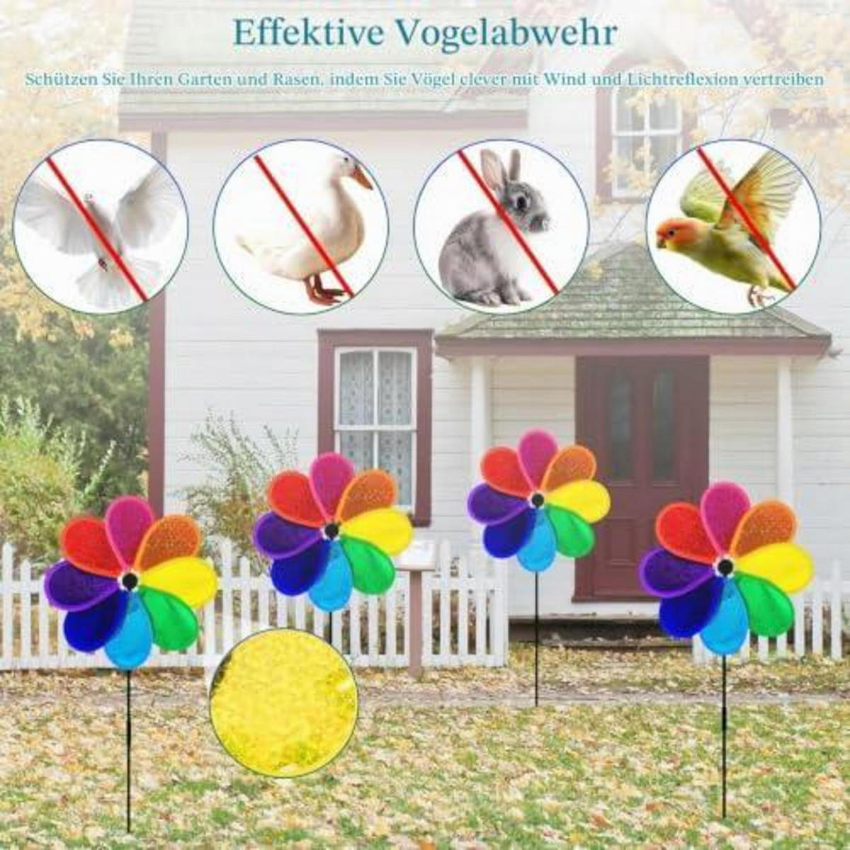 WINDRAD 4-teiliges Set 30 cm 71 cm Gesamthöhe Glitter Achtblätter Wetterfest - Multicolor, Kunststoff (71/30/71cm)
