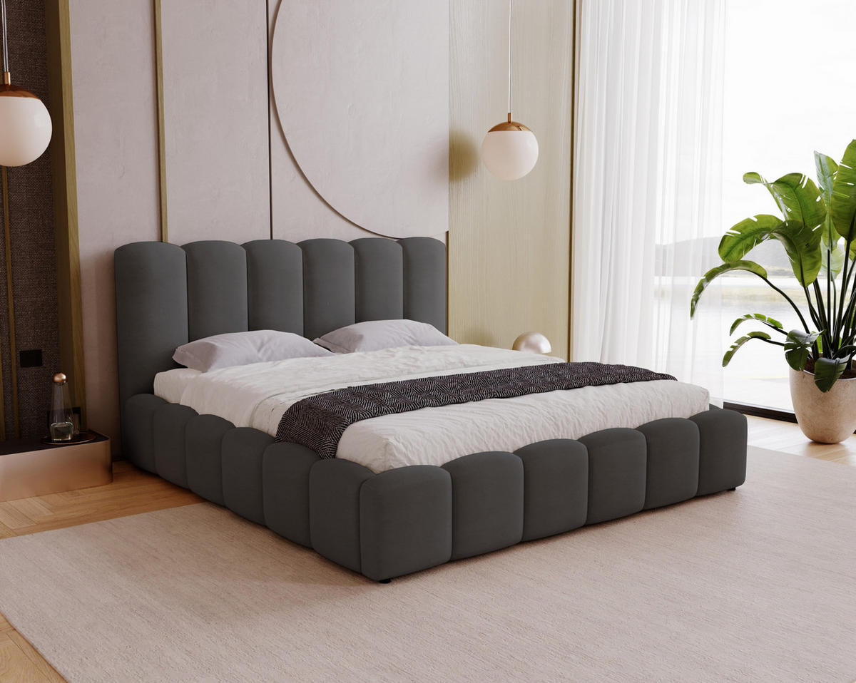 POLSTERBETT 140x200 cm Florent, Bettkasten, Samt, Dunkelgrau - Dunkelgrau, Holz/Textil (140/200cm) - Emporius