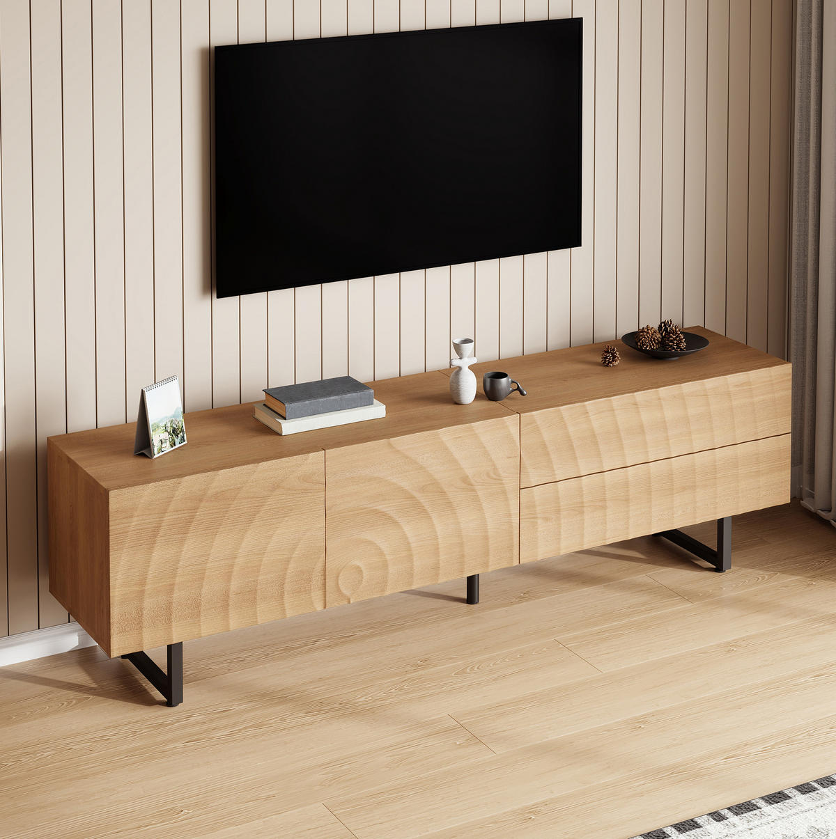 TV-SCHRANK mit Kabeldurchführung 180 x 38 x 51,5 cm Holzoptik Natural - Braun, Holzwerkstoff (38/51.5/180cm) - Beauniv