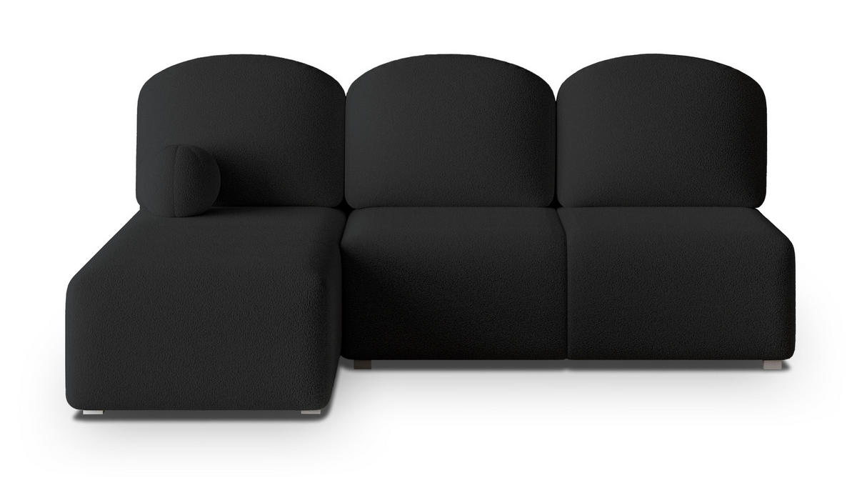 ECKSOFA TRAMA Schwarz Boucle-Stoff mit Schlaffunktion - Schwarz, Holz (200/143cm) - MASSENO