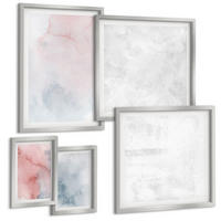 BILDER SET 5er Set - 50x50 cm & 20x30 cm & 40x60 cm Silberner Rahmen - Pastellfarbene Aquarelltexturen - Silberfarben, Kunststoff (40/60cm) - TULUP