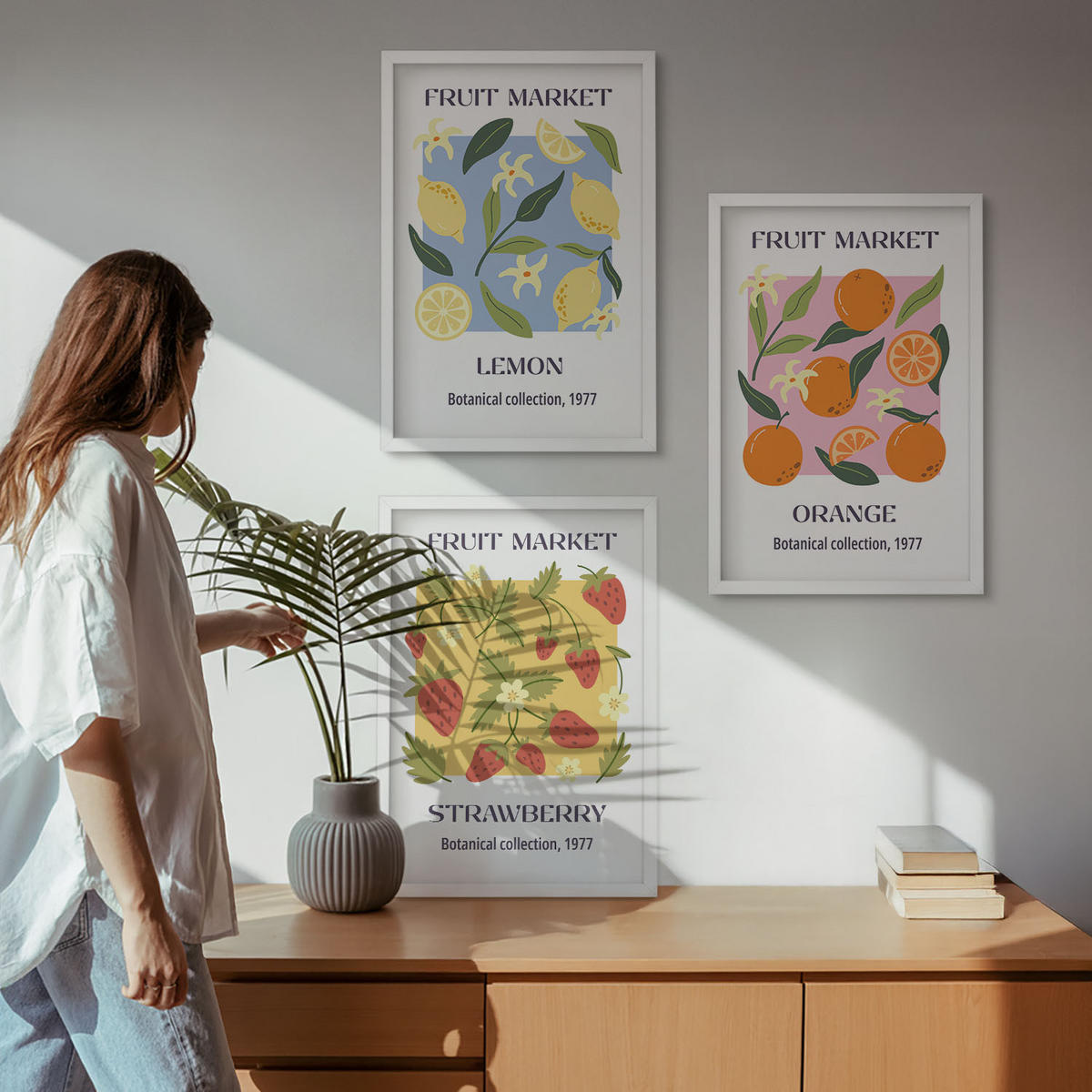 BILDER SET 3er Set - 40x60 cm Weißer Rahmen - Fruchtposter Zitronen Erdbeeren - Weiß, Kunststoff (40/60cm) - TULUP