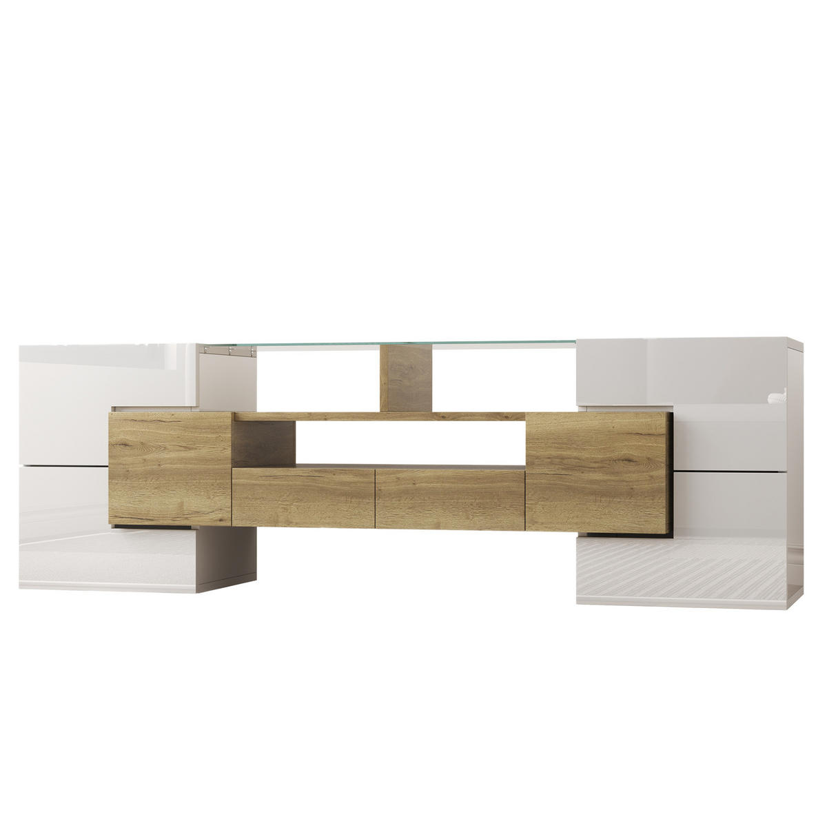 LOWBOARD 145/30/51 cm in Weiß mit LED-Beleuchtung und 6 Türen - Weiß, Holzwerkstoff (145/51/30cm) - Flora Grace