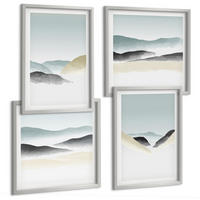 BILDER SET 4er Set - 50x50 cm & 40x60 cm Silberner Rahmen - Berge minimalistische Pastellfarben - Silberfarben, Kunststoff (50/50cm) - TULUP