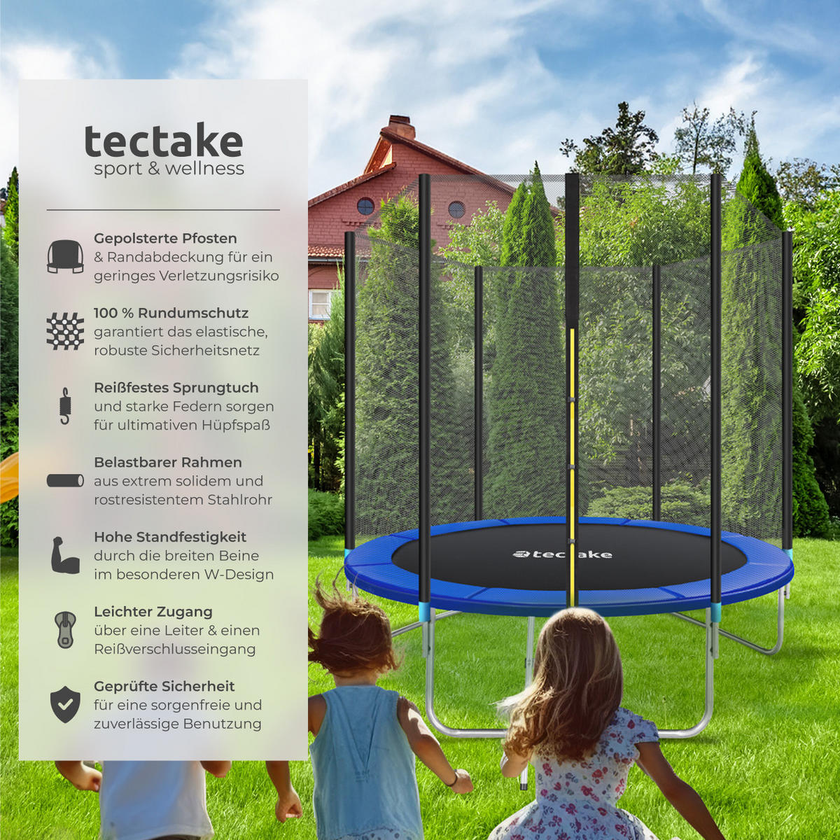 TRAMPOLIN Garfunky,inklusive Einstiegsleiter,schwarz/blau - Blau/Schwarz, Metall (244/239/244cm) - tectake